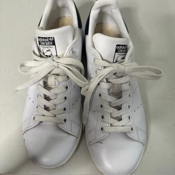 Adidas Stan Smith White Leather Sneakers Navy Heel Classic Tennis Shoes Sz 7.5 - Picture 8 of 8